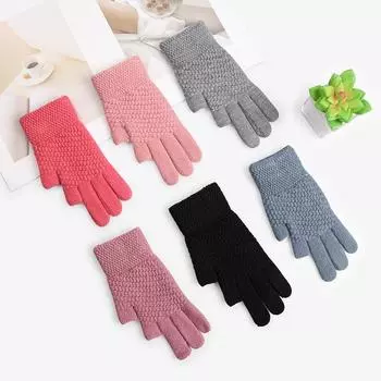 Новые зимние теплые перчатки для женщин, однотонные, двупалые, вязаные, бархатные, утепленные шерстяные перчатки с двумя открытыми пальцами average size