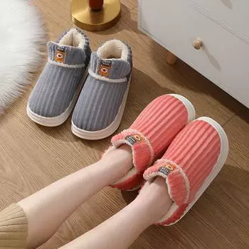 Winter New Warm Wrap Heels Slippers Men Women Couples House Non Slip Slides Comfort Flat Heel Home Indoor Bedroom Plush Slippers 36-37