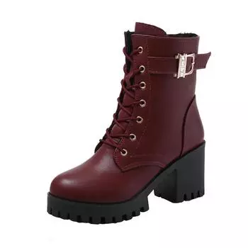 Winter New Women Boots Autumn Soft Leather High Heeled Short Boots Comfortable Waterproof Warm Plus Women Ankle Boots 35