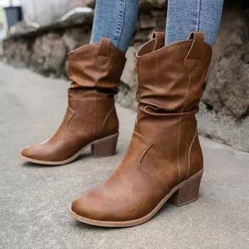 Winter New Women Boots Large Low Suede Ankle Boots Women Brown Long Boots Fashion Comfortable Outdoor Shoes Women Botas De Mujer 36 коричневый