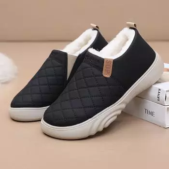 Winter new women s cotton shoes old Beijing cloth shoes warm and non-slip one-pedal mother shoes piled and thickened casual cotton boots 35 чёрный