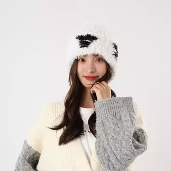 Winter New Women S Knitted Jacquard Knitted Knitted Face Show Small Plush Warm Thick Big Head Enclosure Ear Pile Cap one size чёрный