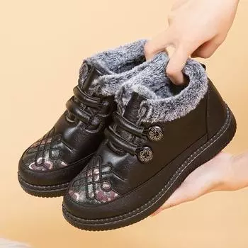 Зимние новые женские ботинки из хлопка на плоской подошве для мам среднего и пожилого возраста, утолщенные теплые женские ботинки из хлопка с одной педалью 35 красный