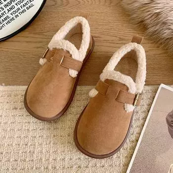 Winter New Women s Shoes Fashion Flat Shoes Retro Cotton Shoes Thick Sole Baotou Plush Non-slip Ankle Boots Zapatillas Mujer 35 чёрный