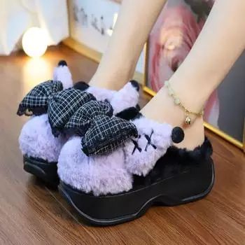 Winter new women s shoes fashionable thick soled warm cotton slippers cute bow accessories Baotou indoor plush cotton shoes 36-37 фиолетовый