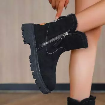 Winter New Women s Snow Boots Trendy Mid Top Plush Thickened Warm Cotton Shoes Leather and Wool Integrated Winter Women s Boots 35 хаки