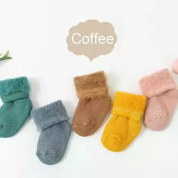 Winter Newborn Warm Sock Simplicity Candy Color Series Calf Sock for Baby Boy Girl Autumn Thermal Cotton Plush Sock for Toddler M(1-3 Year)