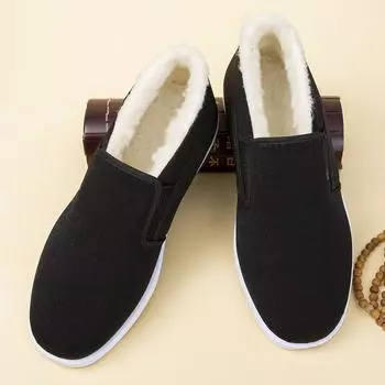 Winter old Beijing cotton shoes men s velvet thickened warm canvas breathable soft sole middle-aged and elderly outdoor dad shoes cotton shoes 39 чёрный