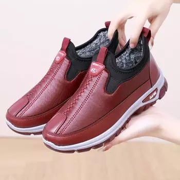 Winter old Beijing cotton shoes women s leather surface waterproof warm middle-aged and elderly short boots piled thickened non-slip mother snow boots 36 чёрный