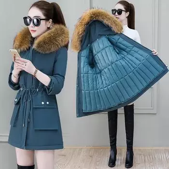 Winter one dress three wear down clothes women s fashion casual clothes large size waist parker jacket M хаки