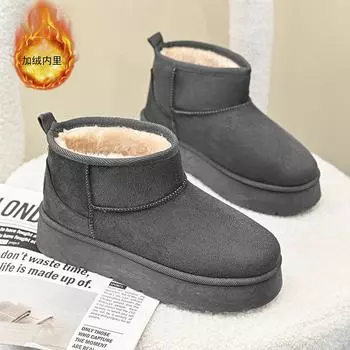 Winter one-pedal lazy thick-soled snow boots women s autumn and winter fur integrated fleece thickened Northeast cotton shoes 36