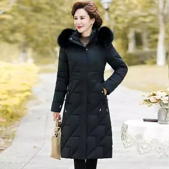 Winter Outerwear Women s Warm Parker Coat Mom s Thickened Long Knee Jacket Waisted Warm Coat 7XL