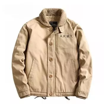 Winter Pilot Jacket Men s Cashmere Cotton-padded Jacket Lapel Jacket Plus Velvet Padded Military Uniform Cotton-padded Coat M