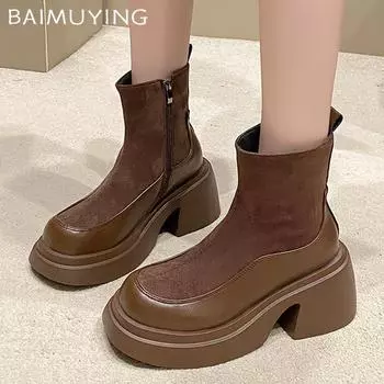 Winter Platform Women Ankle Boots Designer Suede Chunky High Heels Shoes 2025 Trend New Brand Goth Pumps Motorcycle Botas Mujer 35 чёрный