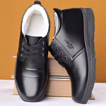 Winter Plus Cashmere Men Winter Leather Boots Keep Warm and Thicken High Men Snow Boots Middle-aged and Old 7 чёрный