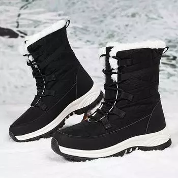 Зимние Большие размеры Нескользящие износостойкие модные и мягкие теплые уличные высокие зимние сапоги из хлопка женские ботинки 35-42 35 белый
