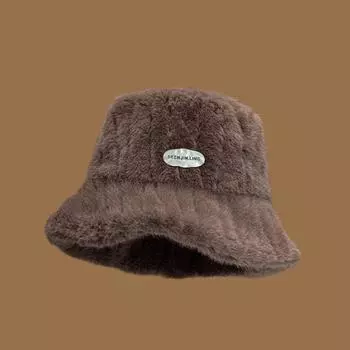 Winter plush fisherman s hat children s plush thickened thermal ear protection hat fashionable versatile big head circumference bucket hat basin hat M56-58cm чёрный