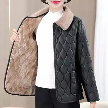 Winter Plush Jacket Winter Mom s Fashion Plus Size Loose Thick Fur Collar Coat For Mid-Aged Women With Velvet Warm Quilted Coat XXXXXL
