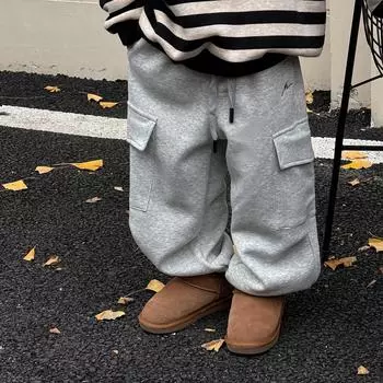 Winter Plush Kids Pants Children s Clothing Pants Boys Pants Baby Warm Casual Kids Pants 150cm серый