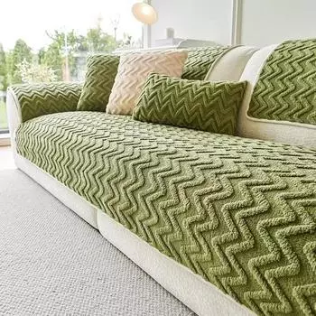Winter Plush Sofa Covers Wavy Stripes Jacquard Sofa Mat Towel Thicken Warm Anti-slip Sofa Protector for Living Room Home Decor A 70x70
