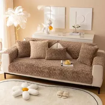Winter Plush Sofa Cushion Warm Anti-skid Thickened L Corner Armrest Backrest Towel Simple Modern Sofa Dust Cover Cloth 3 Seat 60x60cm