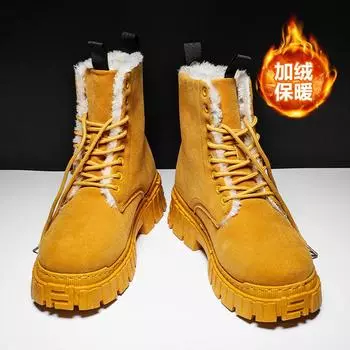Winter plush warm snow boots 2025 new thick heel plush inner high-top lace-up men s boots 39
