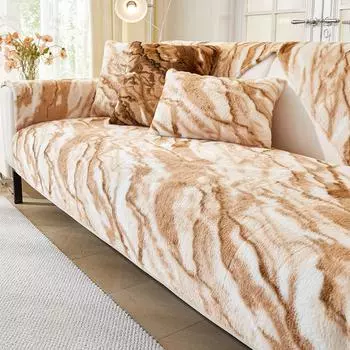 Winter Rabbit Plush Thicken Marble Patterned Sofa Cushion New Light Luxury And High-end Anti Slip Sofa Cover Cloth Towel 70x70