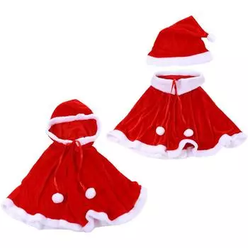 Winter Red Cape Polyester Plush Christmas Cloak Xmas Cape Women Hooded Ponchos Cosplay Costume Hooded Cape