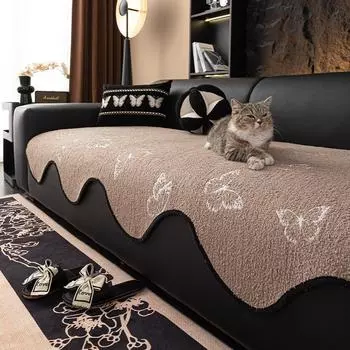 Winter Retro Warm Fleece Sofa Cover Non-Slip Couch Slipcover Protector Universal Irregularity Butterfly Printing Sofa Cushion 90x70