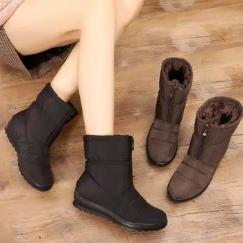 Winter Scallop Soft Sole Snow Boots Flat Black Short Boots Women s Cotton Shoes Mom Cotton Boots Winter Versatile Warm Fashion 36 красный