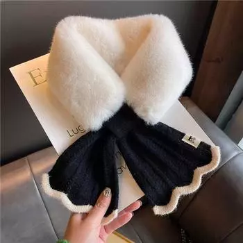 Winter Scarf Thickened Warm Cute Plush Neck Protection Cross Neck Scarf