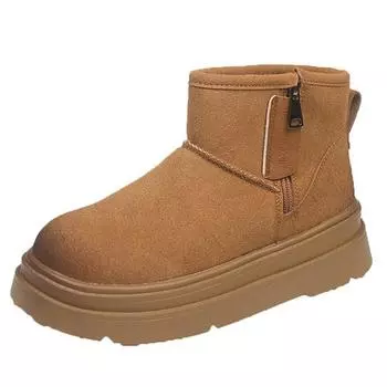 Winter Selling New Plush Warm Women Ankle Boots Comfortable Faux Suede Design 2025 Casual Slip-on Outdoor Thick-soled Snow Boots 35 верблюд