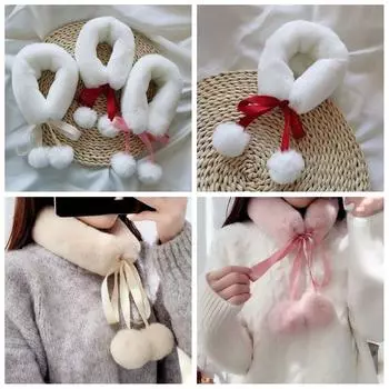 Winter Shawl Hanfu Fur Collar Wool Scarves Bow Fake Collar Simple Plush Scarf Girl чёрный