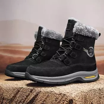 Winter Shoes for Men Genuine Leather Boots Outdoor High Tops Outdoor Leather Casual Shoes Warm Plush Snow Climbing Boots 38 верблюд