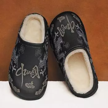 Winter Shoes for Men Indoor House Cotton Slippers Soft Comfortable Waterproof Round Toe Slip-on Plus Velvet Keep Warm All-match 38-39 бежевый