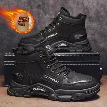 Winter shoes men s new velvet thickened Martin shoes men s shoes non-slip labor insurance tooling trendy boots thick-soled snow boots 39