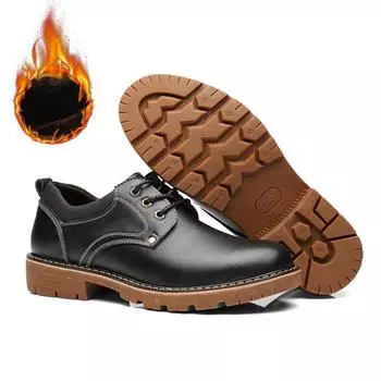 Winter Shoes Mens Genuine Leather Brogues Office Fashion Brand Male Footwear Cow Leather Warm Plush Non-slip Thick Sole D245 39 чёрный