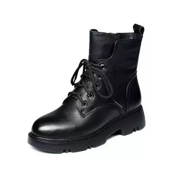 Winter Shoes Women Boots Round Toe Flats Black Leather Platform Boots for Women Snow Boots Women Winter 2020 Botas Mujer785 35 чёрный