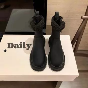 Winter short boots warm outdoor snow boots women s 2024 new cotton boots velvet medium boots women s cold-resistant waterproof women s shoes 35