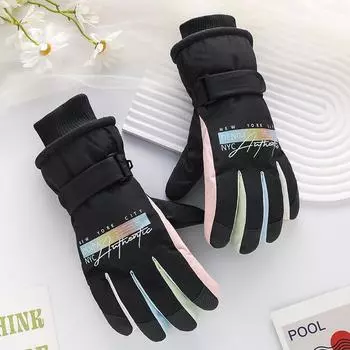 Winter Ski Gloves Rainbow Ladies Warm Waterproof Touch Screen Outdoor Windproof Riding Plus Velvet Padded Gloves. Average Size