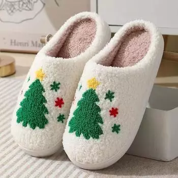 Winter Slippers for Men Christmas Women Couple Home Bedroom Shoes Indoor Plush Soft Fluffy Living Room Floor Warm Flip Flops 36-37