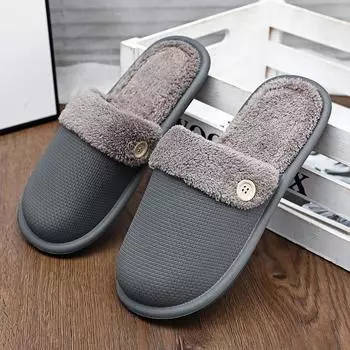 Winter Slippers For Men Home Bathroom Waterproof Comfortable Non-slip Plus Velvet Warm Plush Men s Eva Cotton Slipper New Style 36-37 синий