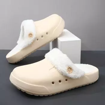 Зимние тапочки для мужчин. Модные универсальные удобные мужские тапочки. Утолщенная бархатная обувь из ЭВА. Противоскользящие износостойкие 36-37 бежевый