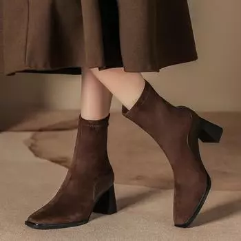 Winter small medium boots children s color matching women s thick-soled Martin boots custom rear zipper thick heel suede short boots 35 чёрный