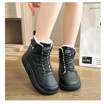 Winter Sneakers New Women s Platform Shoes 2024 Fashion Lace Up Keep Warm Short Plush Ankle Boots for Women Casual Cotton Shoes 36 бежевый
