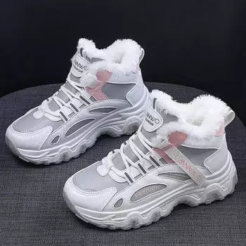 Winter sneakers with fur shoes woman casual sports skateboard trainers women comfort warm plush athletic shoe snow boot footwear 35