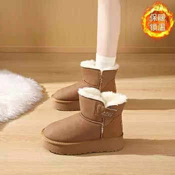 Winter Snow Boots For Women Thicken Plush Warm Cotton Padded Shoes Woman Fashion Imitation Wool Thick Platform Ankle Boots 35 коричневый