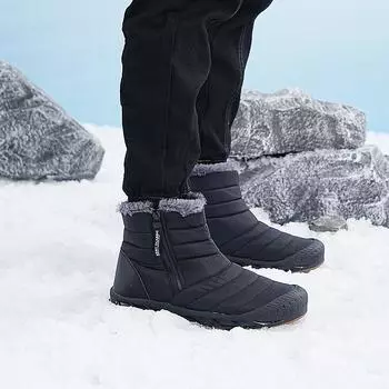 Winter Snow Boots Men zips Warm Plush warm snow Boots Mid-calf Outdoor Botas Durable Sneakers outdoor Leisure men cotton Shoes 6.5 чёрный