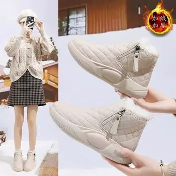 Winter Snow Boots Thick Bottom Side Chain Warm Comfortable Snow Boots for Women Women’s Fashion Causal Plush Shoes Botas Mujer40 35 чёрный