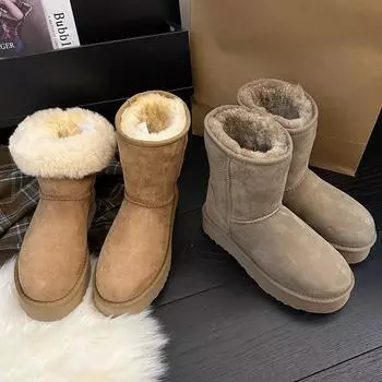 Winter snow boots women s thick soles increase in height two wear medium boots non-slip cotton shoes short boots tide 35 малиновый